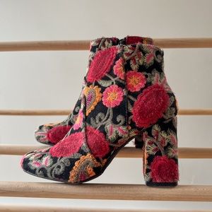 Mia Embroidered Block Heel Boots